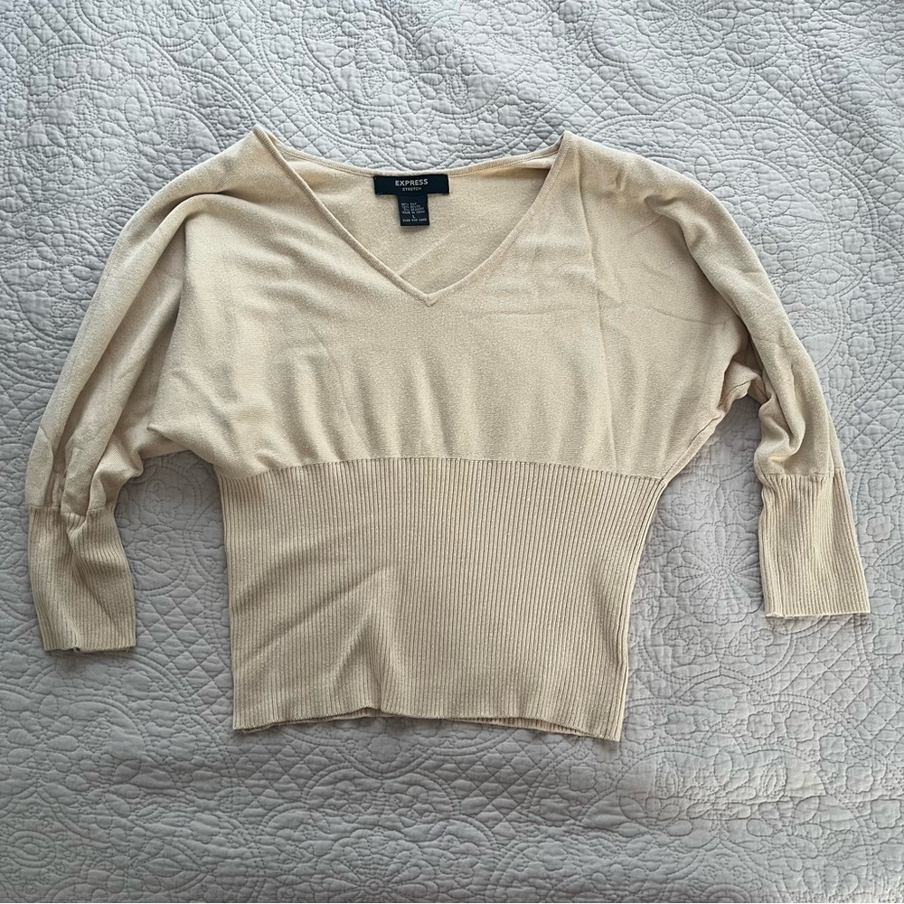 Express Cream V-Neck Women's Top